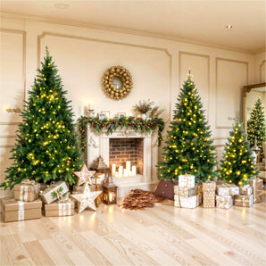 8FT, 6FT, 4FT Pre-Lit Green Pine Artificial Christmas Tree, Set of 3